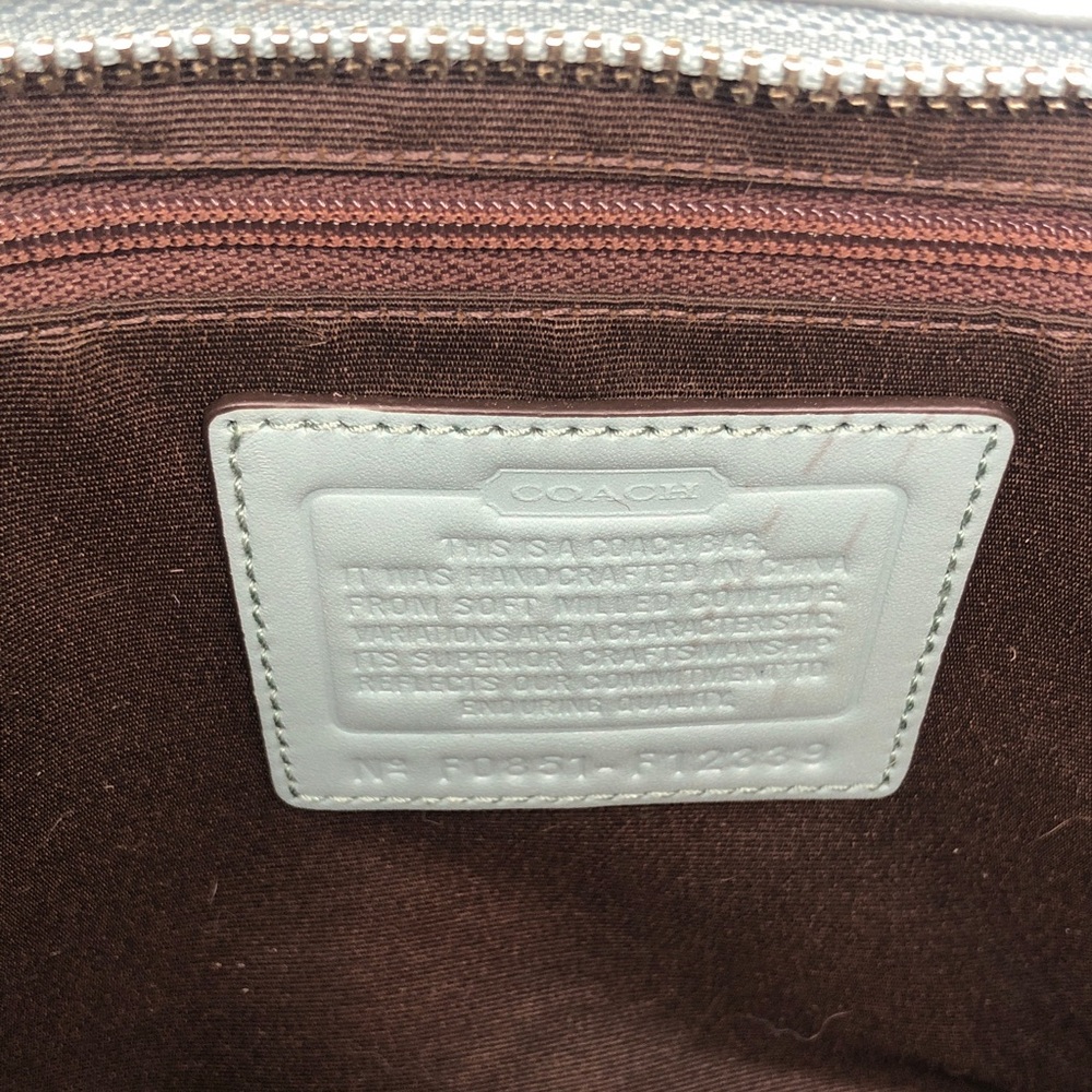 Vintage COACH pebbled leather light blue & brown double handles satchel bag - Picture 9 of 13